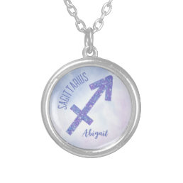 Pretty Sagittarius Sign Personalized Purple Silver Plated Necklace