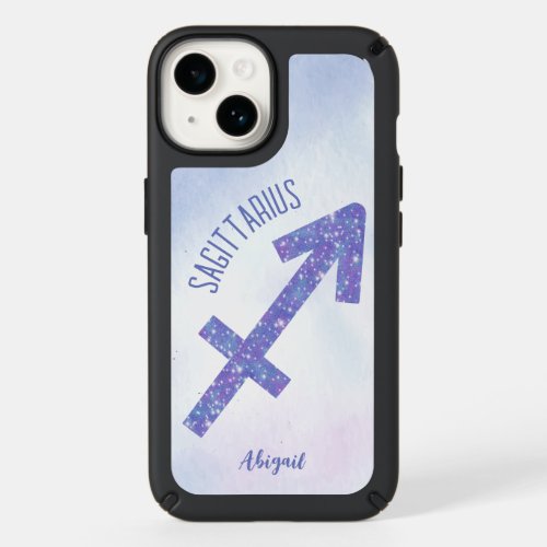 Pretty Sagittarius Sign Personalized Purple Speck iPhone 14 Case
