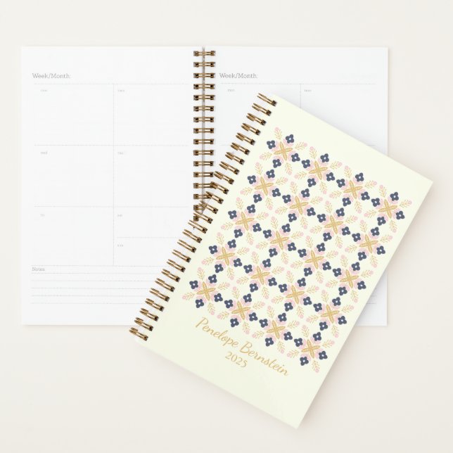 Pretty Scandinavian Floral Pattern Personalized Planner (Display)