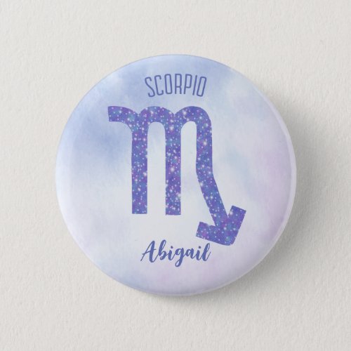 Pretty Scorpio Astrology Sign Personalized Purple Button