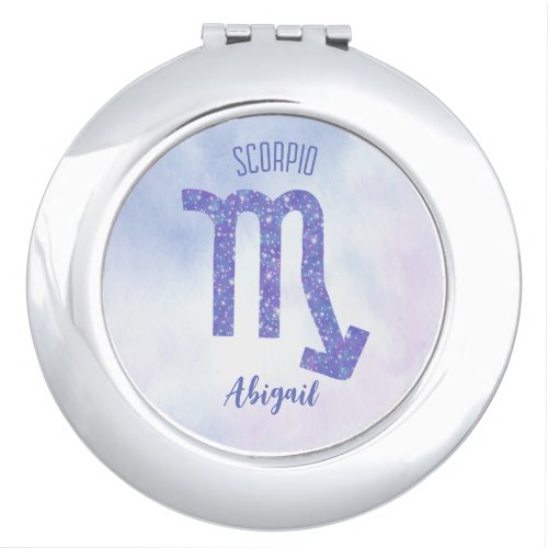 Pretty Scorpio Astrology Sign Personalized Purple Compact Mirror