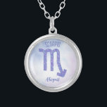 Pretty Scorpio Astrology Sign Personalized Purple Silver Plated Necklace<br><div class="desc">This pretty purple and lavender Scorpio necklace features your astrological sign from the Zodiac in a beautiful sparkle like the constellations. Customize this cute,  personalized gift with your name in beautiful cursive script for someone with a late October or early November birthday.</div>