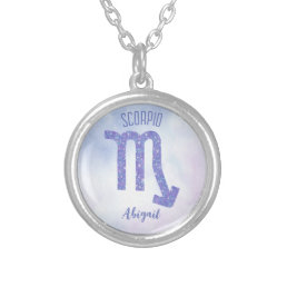 Pretty Scorpio Astrology Sign Personalized Purple Silver Plated Necklace
