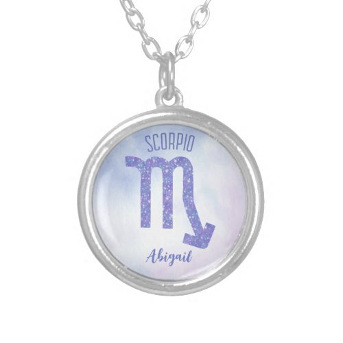 Pretty Scorpio Astrology Sign Personalized Purple Silver Plated Necklace