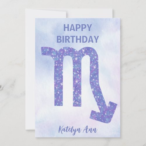 Pretty Scorpio Sign Custom Purple Happy Birthday Card