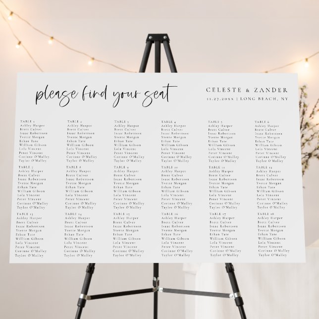 Pretty Script 18 Table Wedding Seating Chart Foam Board (In Situ (Stand))