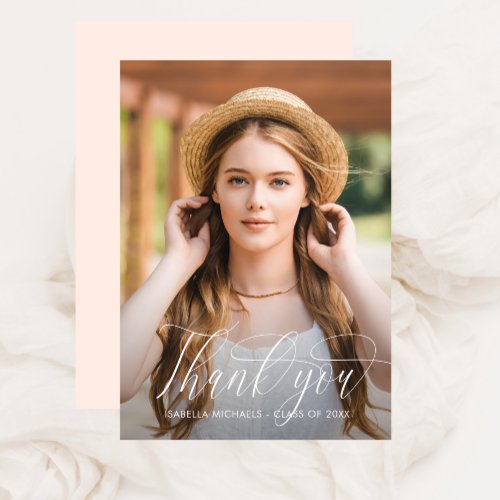 Pretty Script Blush Photo Graduation Thank You Announcement