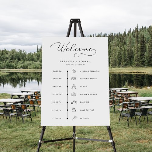 Pretty Script Elegant Wedding Day Timeline Welcome Foam Board