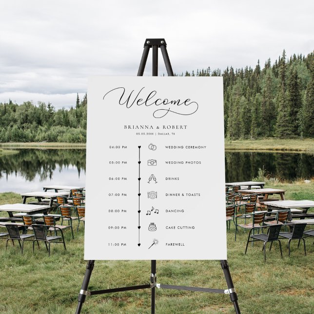 Pretty Script Elegant Wedding Day Timeline Welcome Foam Board (Creator Uploaded)