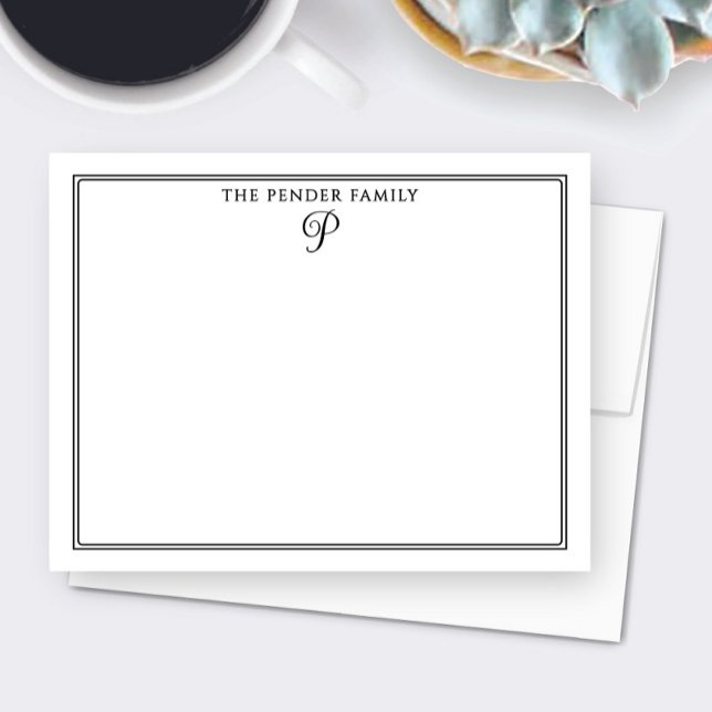 Pretty Script Family Initial Monogram Stationery Note Card (Creator Uploaded)