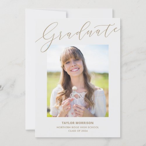 Pretty Script Gray  Gold Photo Graduation Party Invitation