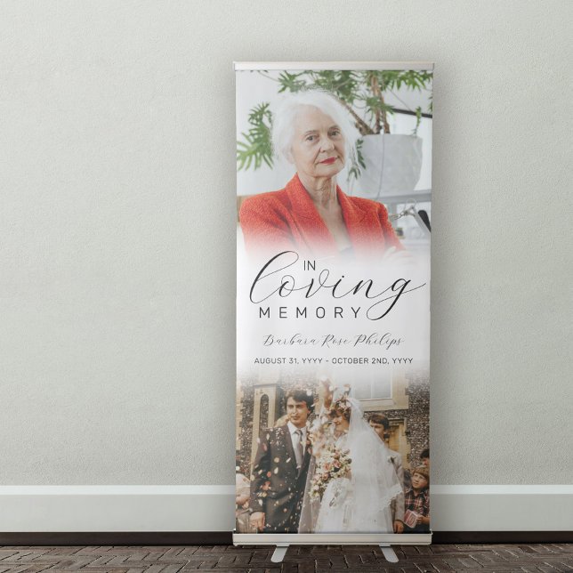 Pretty Script In Loving Memory Two Photos Retractable Banner (Creator Uploaded)