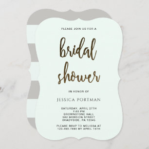 Pretty Script Mint Green Stripes Bridal Shower Invitation