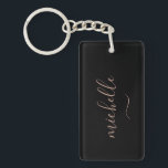 Pretty Script Monogram Black Gold Swash Keychain<br><div class="desc">Modern black key chain with faux gold script name and swash on each side.</div>