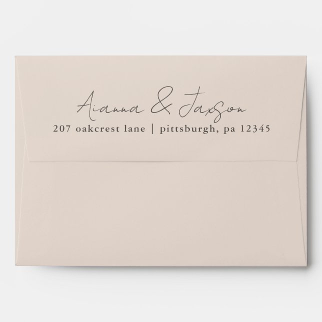 Pretty Script Neutral Taupe Return Address Envelope (Back (Top Flap))