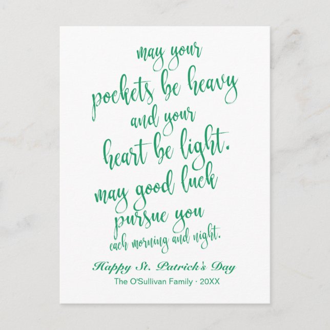 Pretty Script Old Irish Blessing St. Patrick's Day Postcard (Front)