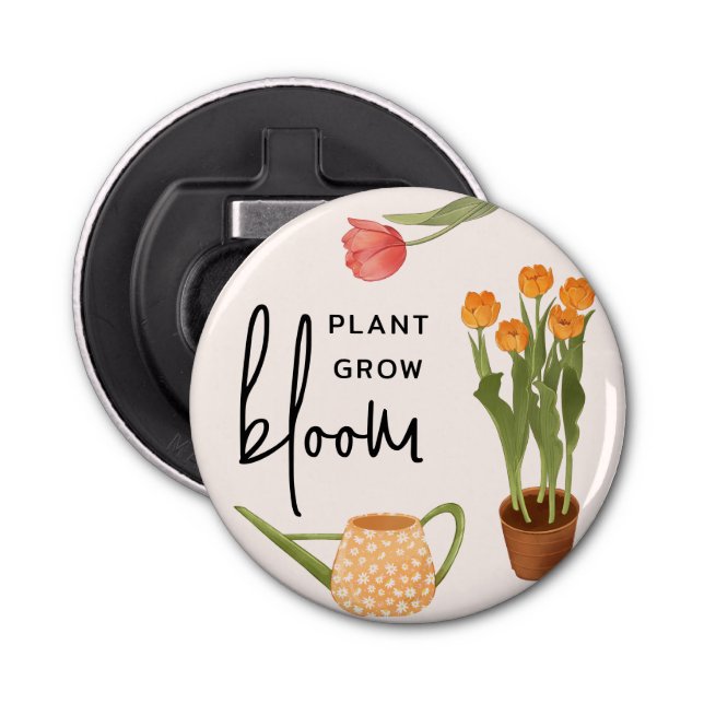 Pretty Script Plant Grow Bloom Tulip Bottle Opener (Front)