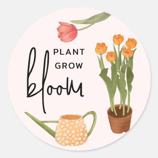 Pretty Script Plant Grow Bloom Tulip Classic Round Sticker (Front)