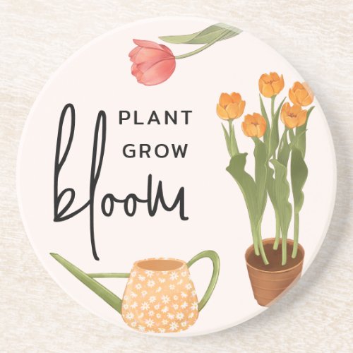 Pretty Script Plant Grow Bloom Tulip Coaster