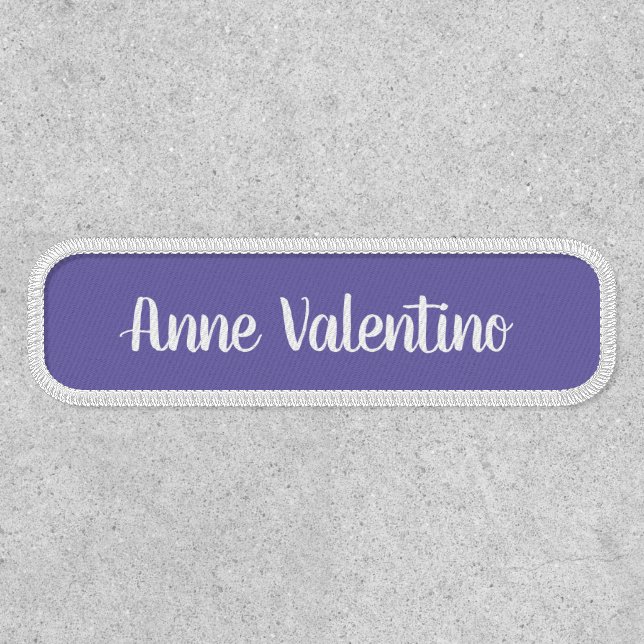 Pretty Script Purple and White Name Badge (Front)