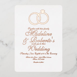 Pretty Script Rose Gold Rings Foil Pressed Wedding Invitation