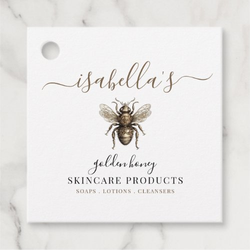 Pretty Script Signature Gold Bee Skincare Products Favor Tags