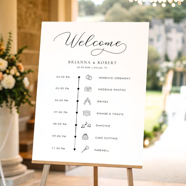 Pretty Script Wedding Day Timeline Welcome Sign (Creator Uploaded)