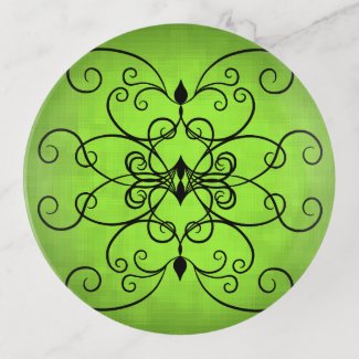 Pretty scroll work design green trinket trays