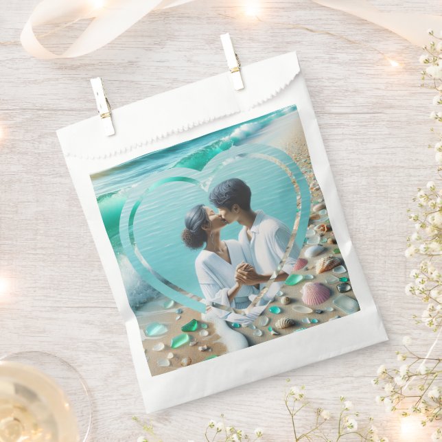 Pretty Sea Glass Photo Wedding  Favor Bag (Clipped)
