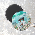 Pretty Sea Glass Photo Wedding  Magnet<br><div class="desc">Personalized photo heart with a sea glass ocean beach background. Pretty for wedding treats.</div>