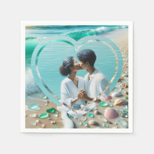 Pretty Sea Glass Photo Wedding Napkins