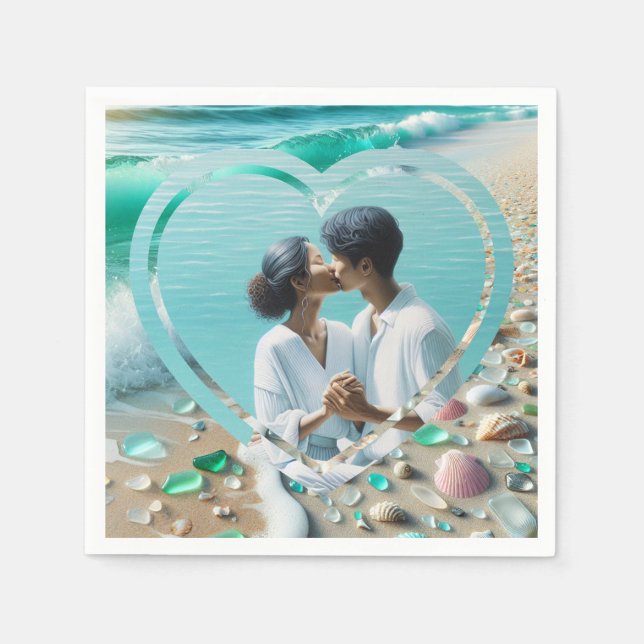 Pretty Sea Glass Photo Wedding  Napkins (Front)