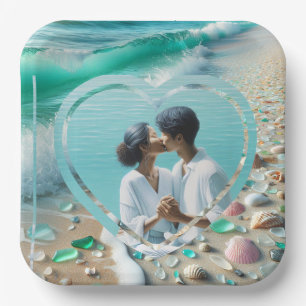 Pretty Sea Glass Photo Wedding  Paper Plates