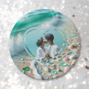 Pretty Sea Glass Photo Wedding Paper Plates