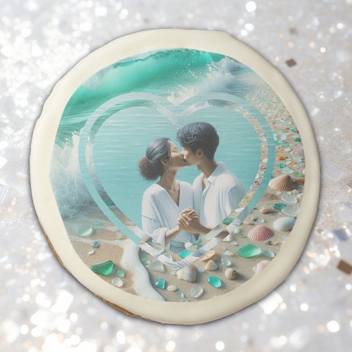 Pretty Sea Glass Photo Wedding  Sugar Cookie