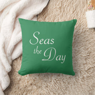 Pretty sea green "Seas the Day" Throw Pillow