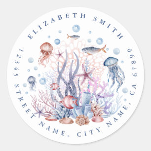 Pretty Sea Life Round Address Stickers
