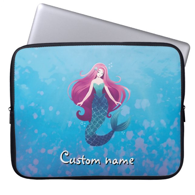 Pretty Sea Mermaid Personalized Laptop Sleeve Case (Front)