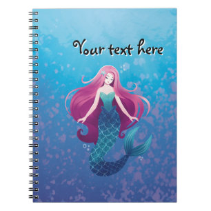 Pretty Sea Mermaid Personalized Spiral Notebook