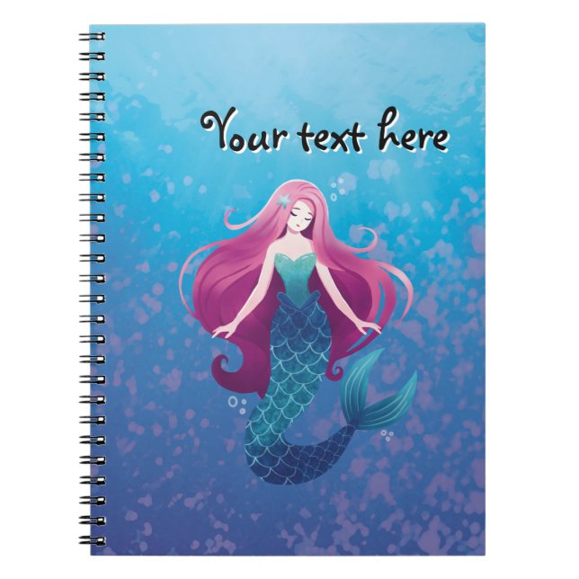 Pretty Sea Mermaid Personalized Spiral Notebook (Front)