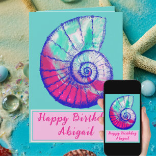 Pretty Sea Shell Happy Birthday Card with Date