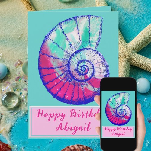 Pretty Sea Shell Happy Birthday Card with Date