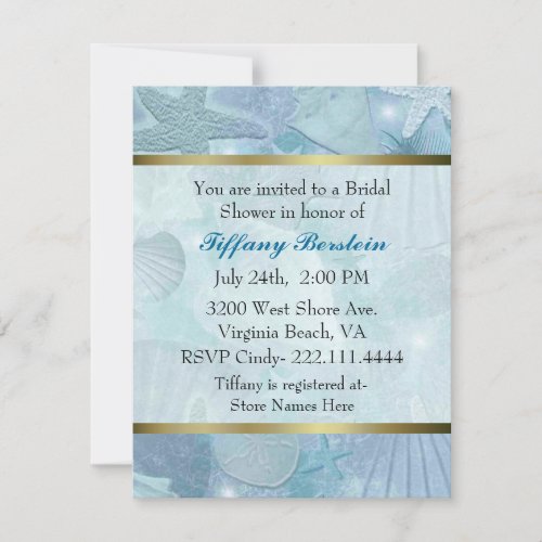 Pretty Sea Shell Themed Bridal Shower Invite