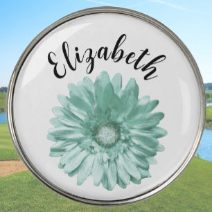 Pretty seafoam green daisy flower custom womens golf ball marker