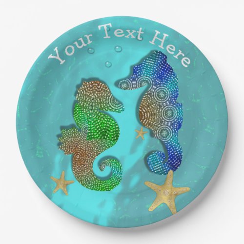Pretty Seahorses Swimming In Blue Sea Paper Plates