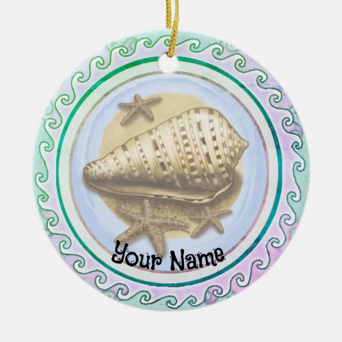 Pretty seashell custom name ceramic ornament