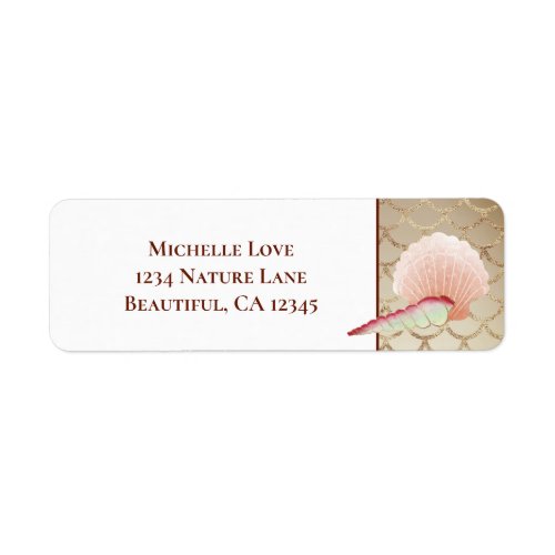 Pretty Seashells Gold Mermaid Scales Beach Address Label