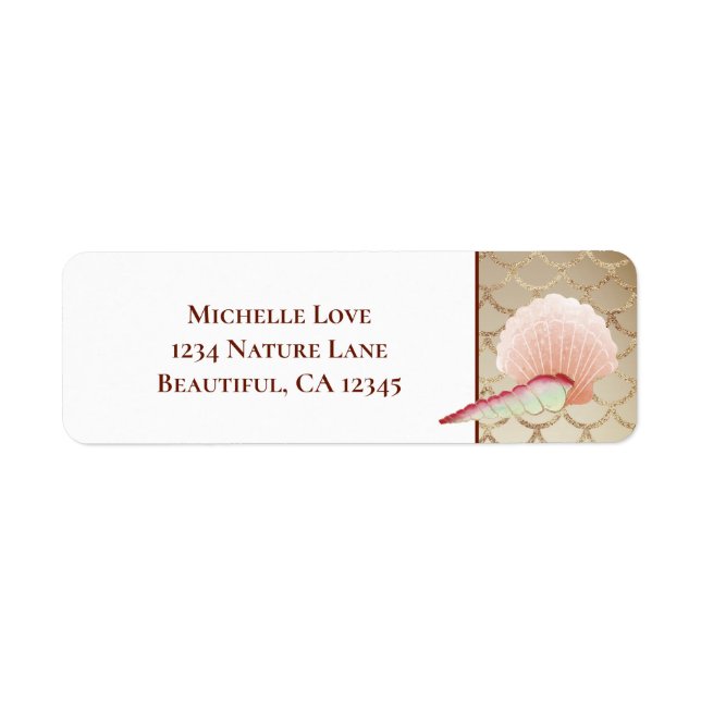 Pretty Seashells Gold Mermaid Scales Beach Address Label (Front)