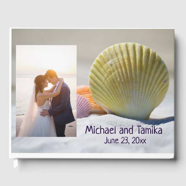 Pretty Seashells on the Beach Wedding Guest Book (Front)