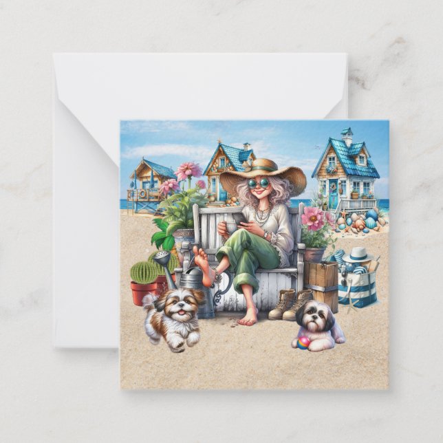 Pretty Senior Beach Lady  Note Card (Front)